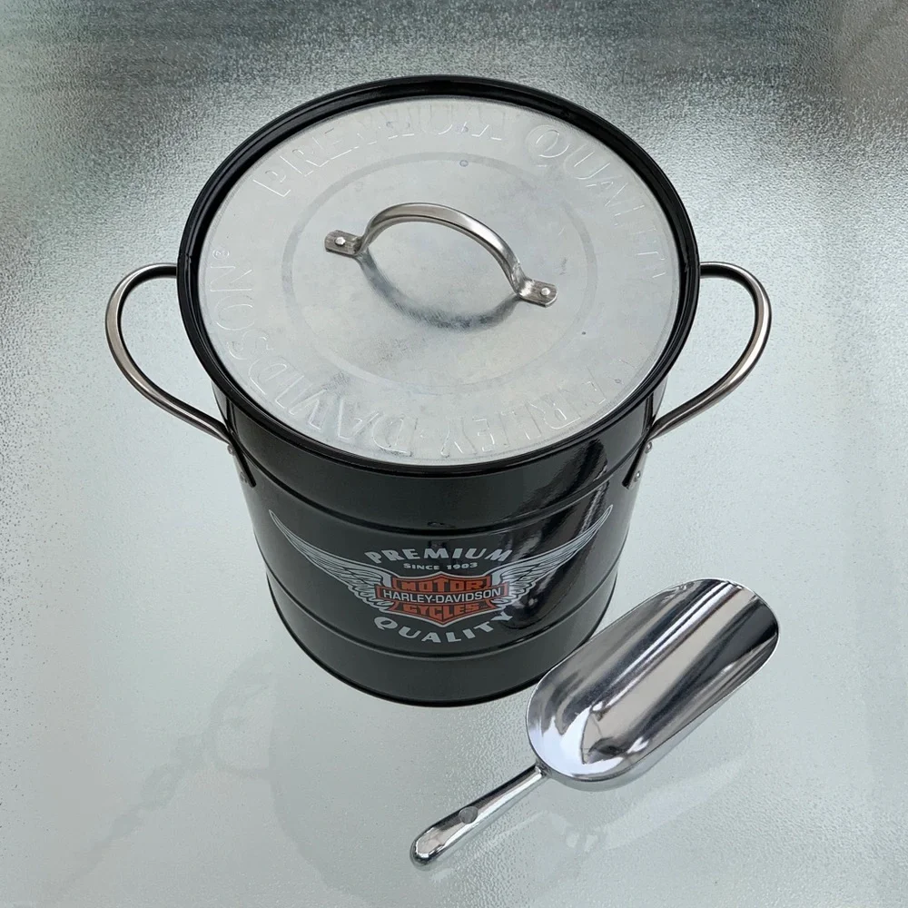 Harley-Davidson Black Winged Bar & Shield Ice Bucket with Silver Scoop
